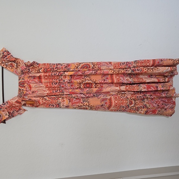 Knox Rose Orange and Pink Patterned Smocked Tiered Flowy Comfortable Sundress - Picture 8 of 9